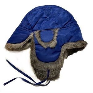 Youth Fur Lined Trapper Hat with Ear Flaps Blue
